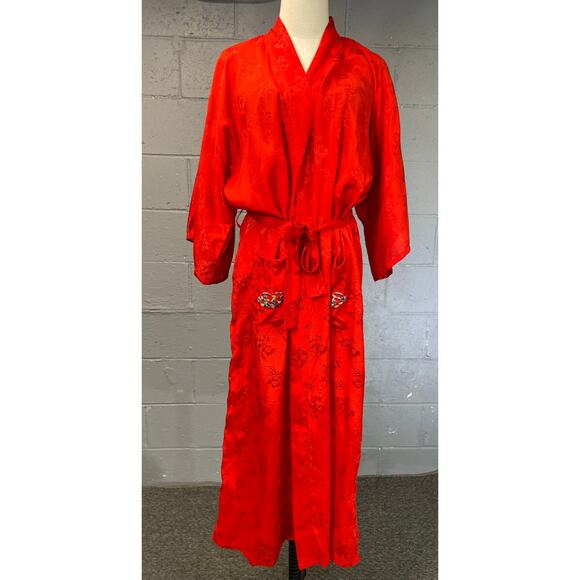 Vintage Red Jacquard Embroidered Dragon Kimono Robe Size XL - Picture 4 of 14